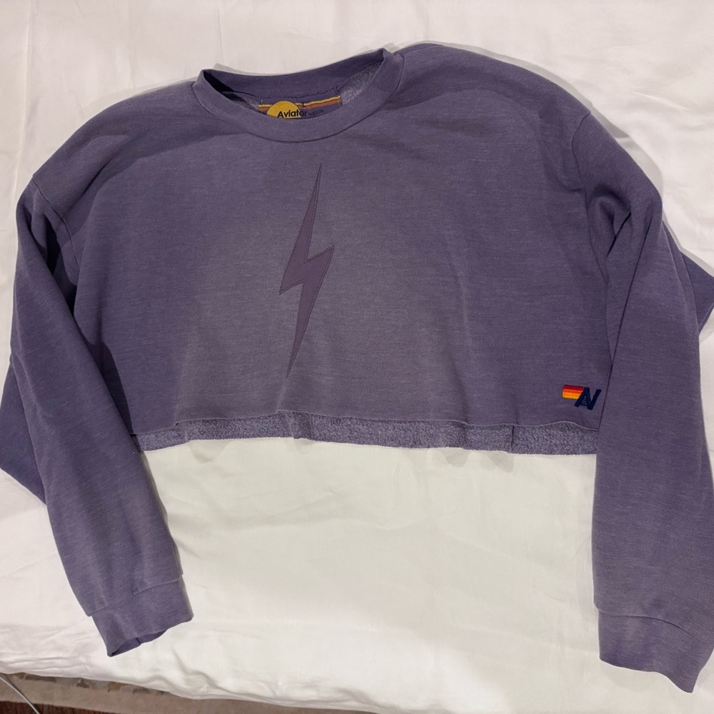 Aviator Nation Lavender Sweatshirt with Lightning Bolt